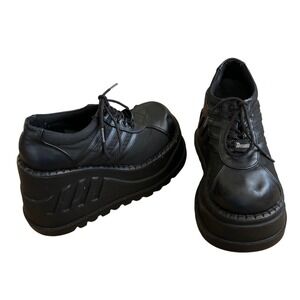 Demonia Stomp-08 Black Platform Wedge Sneakers Goth Alternative Shoes grunge